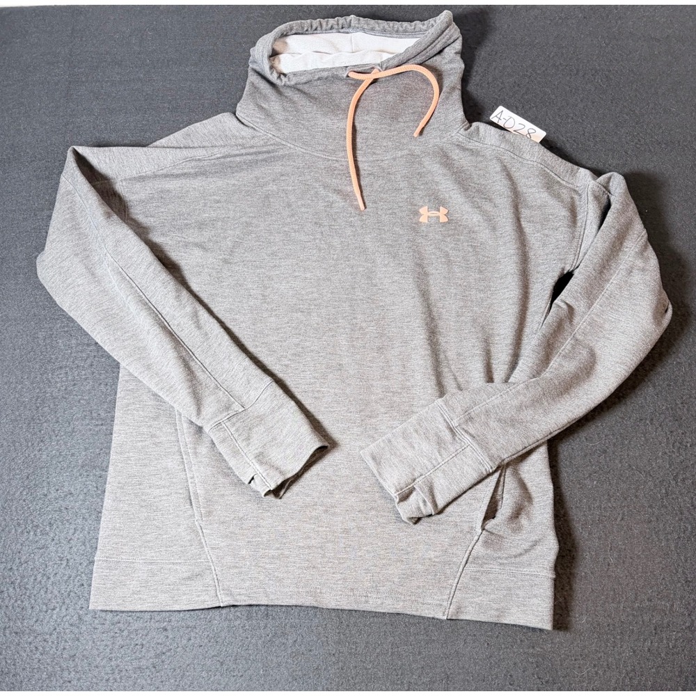 Under Armour Womens Funnel Neck Sweatshirt Gray Peach Logo Pullover Medium